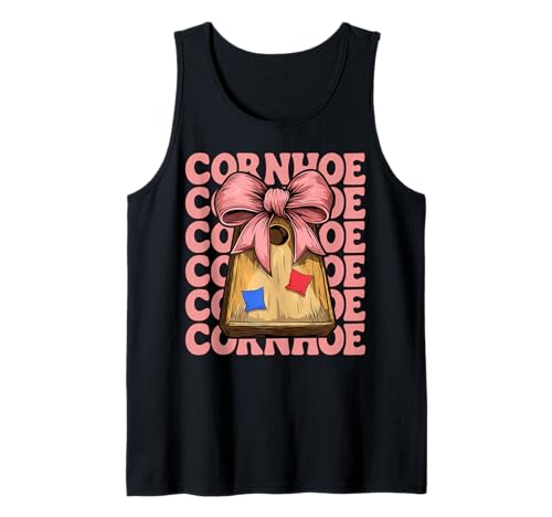 Cornhoe Cornhole Player Sitzsack Mädchen Rosa Kokette Schleife Tank Top von Womens Coquette Bow Cornhole Player Gifts