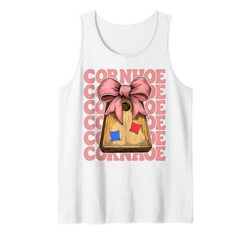 Cornhoe Cornhole Player Sitzsack Mädchen Rosa Kokette Schleife Tank Top von Womens Coquette Bow Cornhole Player Gifts