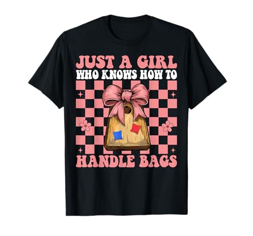 Cornhole Player Nur EIN Mädchen, das weiß, wie Man mit Taschen umgeht T-Shirt von Womens Coquette Bow Cornhole Player Gifts