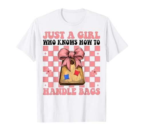 Cornhole Player Nur EIN Mädchen, das weiß, wie Man mit Taschen umgeht T-Shirt von Womens Coquette Bow Cornhole Player Gifts