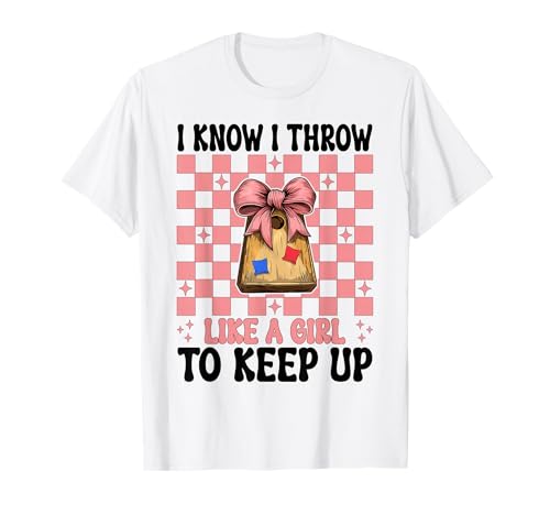 Cornhole Player Sitzsack Coquette I Know I Throw Like A Girl T-Shirt von Womens Coquette Bow Cornhole Player Gifts