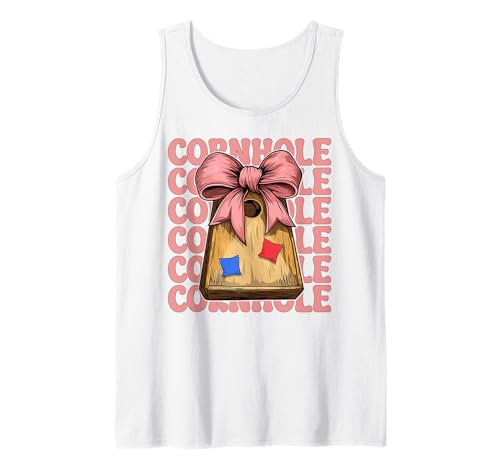 Cornhole Player Sitzsack Girl Mom Pink Coquette Bow Tank Top von Womens Coquette Bow Cornhole Player Gifts