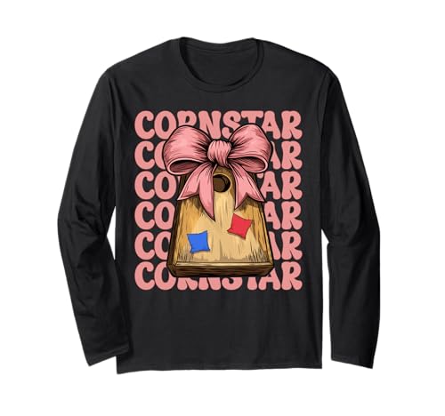 Cornstar Cornhole Player Sitzsack Mädchen Rosa Kokette Schleife Langarmshirt von Womens Coquette Bow Cornhole Player Gifts