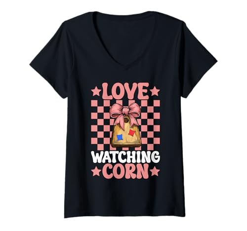 Damen Love Watching Corn Cornhole Player Sitzsack Mädchen Mama T-Shirt mit V-Ausschnitt von Womens Coquette Bow Cornhole Player Gifts