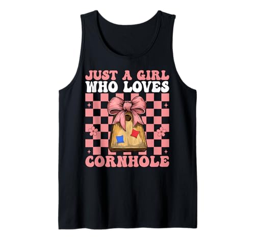Just A Girl Who Loves Cornhole Player Sitzsack Kokette Schleife Tank Top von Womens Coquette Bow Cornhole Player Gifts