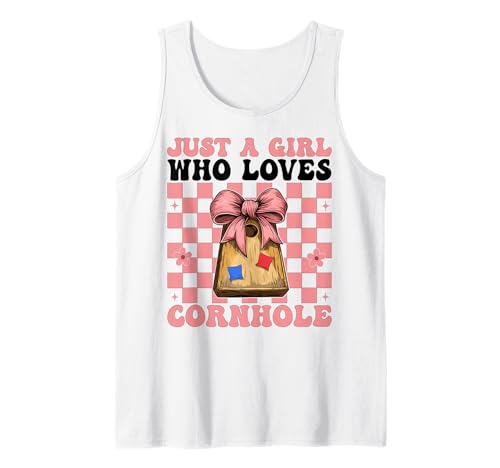 Just A Girl Who Loves Cornhole Player Sitzsack Kokette Schleife Tank Top von Womens Coquette Bow Cornhole Player Gifts