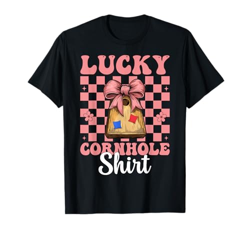 Lucky Cornhole Shirt Cornhole Player Sitzsack Mädchen Mama T-Shirt von Womens Coquette Bow Cornhole Player Gifts