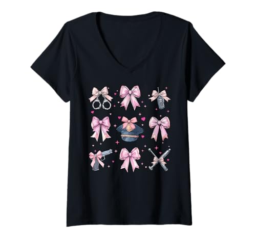 Damen Strafvollzugsbeamter, Mädchen, Kokettenschleife, Rosa T-Shirt mit V-Ausschnitt Damen Strafvollzugsbeamter, Mädchen, Kokettenschleife, Rosa T-Shirt mit V-Ausschnitt von Womens Coquette Bow Correctional Officer Gifts