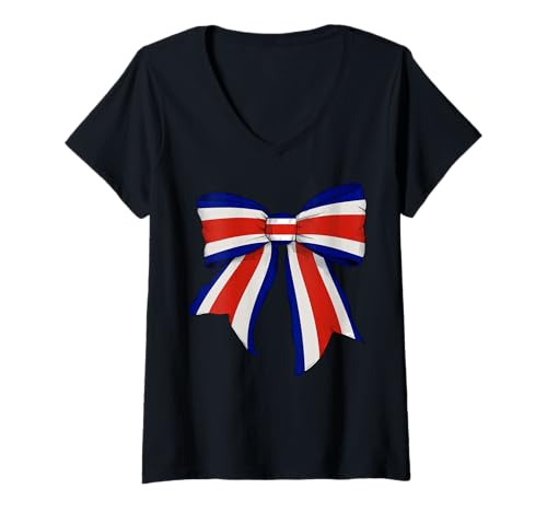 Damen Kokettenschleifenband mit Flagge von Costa Rica, für Mädchen, mit Flagge von Costa Rica T-Shirt mit V-Ausschnitt Damen Kokettenschleifenband mit Flagge von Costa Rica, für Mädchen, mit Flagge von Costa Rica T-Shirt mit V-Ausschnitt von Womens Coquette Bow Costa Rica Heritage Flag Gifts