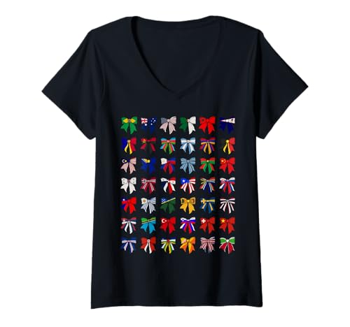Damen Flaggen der Welt Internationale Länderflaggen Mädchen Kokette T-Shirt mit V-Ausschnitt Damen Flaggen der Welt Internationale Länderflaggen Mädchen Kokette T-Shirt mit V-Ausschnitt von Womens Coquette Bow Country Flag Gifts