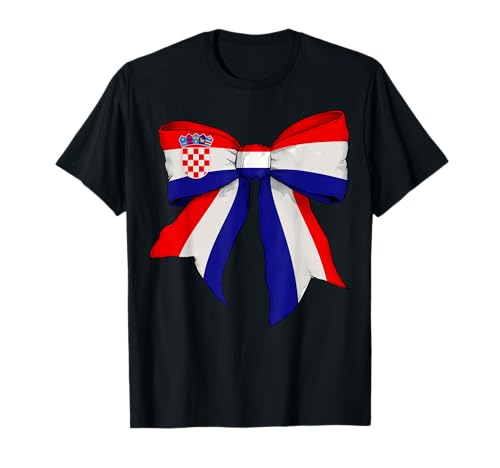 Kroatien Kroatien Stolz Flagge Mädchen Kokette Schleife Band T-Shirt von Womens Coquette Bow Croatia Heritage Flag Gifts