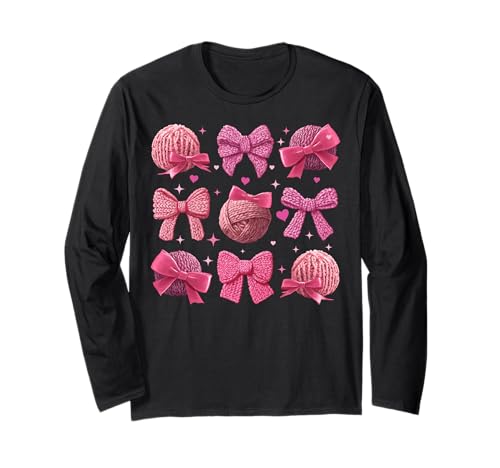 Häkeln Häkeln Stricken Mama Mädchen Kokette Schleife Langarmshirt Häkeln Häkeln Stricken Mama Mädchen Kokette Schleife Langarmshirt von Womens Coquette Bow Crocheting Crocheter Gifts