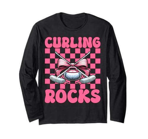 Curling Rocks Stone Player Kokettenbogen für Mädchen, Mama Langarmshirt von Womens Coquette Bow Curling Stone Player Gifts