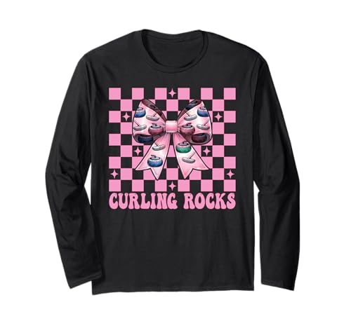 Curling Rocks Stone Player Kokettenbogen für Mädchen, Mama Langarmshirt von Womens Coquette Bow Curling Stone Player Gifts