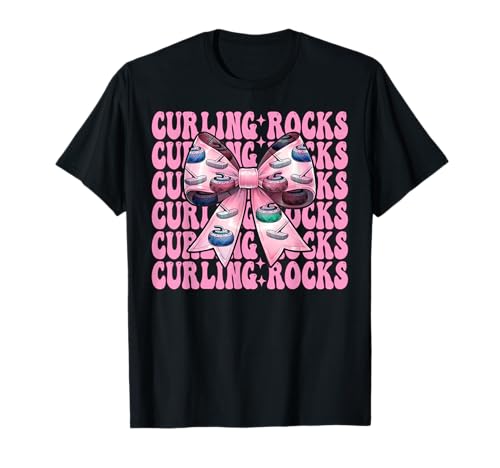 Curling Rocks Stone Player Kokettenbogen für Mädchen, Mama T-Shirt von Womens Coquette Bow Curling Stone Player Gifts