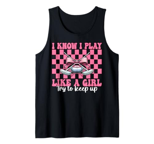 Ich weiß, ich Spiele wie EIN Mädchen Curling Stone Player Coquette Bow Tank Top von Womens Coquette Bow Curling Stone Player Gifts