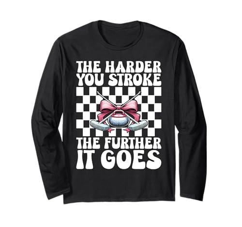 Je härter du streichelst, desto weiter geht es Curling Stone Girl Langarmshirt von Womens Coquette Bow Curling Stone Player Gifts