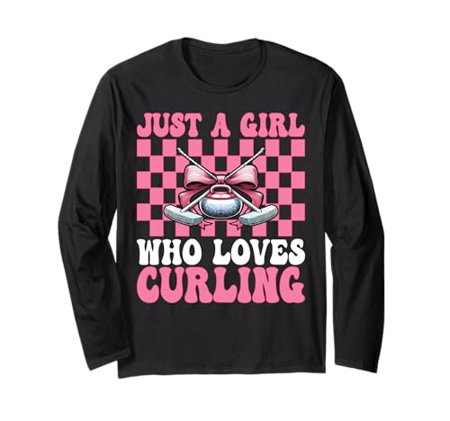 Nur EIN Mädchen, das Curling Stone Player Coquette Bow liebt Langarmshirt von Womens Coquette Bow Curling Stone Player Gifts