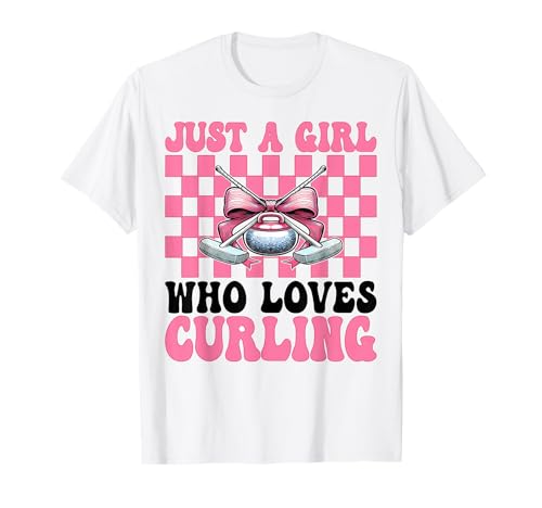 Nur EIN Mädchen, das Curling Stone Player Coquette Bow liebt T-Shirt von Womens Coquette Bow Curling Stone Player Gifts