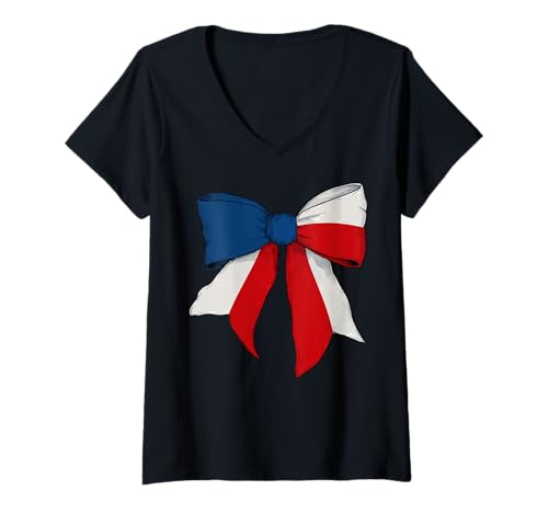 Damen Schleifenband mit tschechischer Flagge für Mädchen T-Shirt mit V-Ausschnitt von Womens Coquette Bow Czechia Heritage Flag Gifts