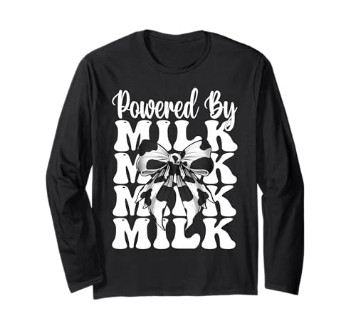 Angetrieben von Milk Dairy Farmer Cow Dairy Farming Girl Mom Langarmshirt von Womens Coquette Bow Dairy Farmer Cow Farming Gifts