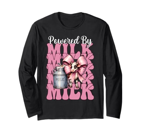 Angetrieben von Milk Dairy Farmer Cow Dairy Farming Girl Mom Langarmshirt von Womens Coquette Bow Dairy Farmer Cow Farming Gifts