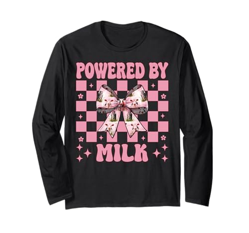 Angetrieben von Milk Dairy Farmer Cow Dairy Farming Girl Mom Langarmshirt von Womens Coquette Bow Dairy Farmer Cow Farming Gifts