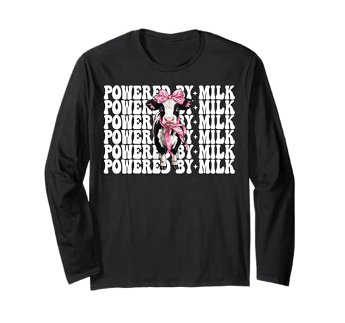 Angetrieben von Milk Dairy Farmer Cow Dairy Farming Girl Mom Langarmshirt von Womens Coquette Bow Dairy Farmer Cow Farming Gifts