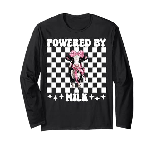 Angetrieben von Milk Dairy Farmer Cow Dairy Farming Girl Mom Langarmshirt von Womens Coquette Bow Dairy Farmer Cow Farming Gifts