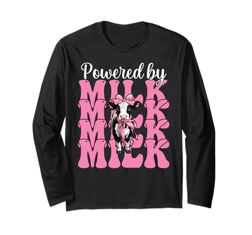 Angetrieben von Milk Dairy Farmer Cow Dairy Farming Girl Mom Langarmshirt von Womens Coquette Bow Dairy Farmer Cow Farming Gifts