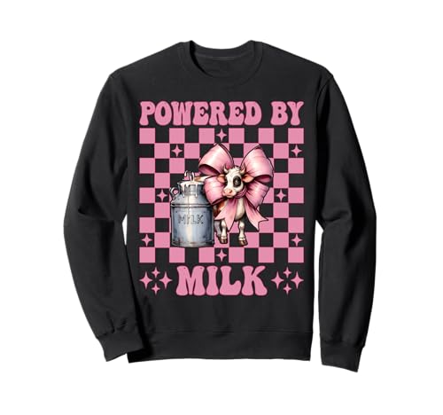 Angetrieben von Milk Dairy Farmer Cow Dairy Farming Girl Mom Sweatshirt von Womens Coquette Bow Dairy Farmer Cow Farming Gifts