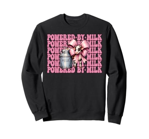 Angetrieben von Milk Dairy Farmer Cow Dairy Farming Girl Mom Sweatshirt von Womens Coquette Bow Dairy Farmer Cow Farming Gifts