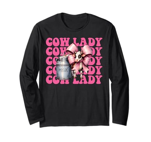 Cow Lady Dairy Farmer Cow Dairy Farming Girl Mom Kokette Langarmshirt von Womens Coquette Bow Dairy Farmer Cow Farming Gifts