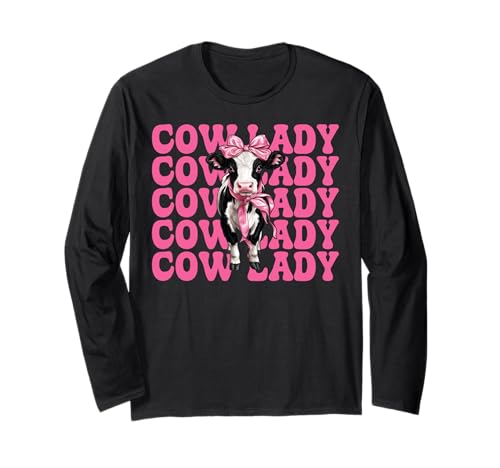 Cow Lady Dairy Farmer Cow Dairy Farming Girl Mom Kokette Langarmshirt von Womens Coquette Bow Dairy Farmer Cow Farming Gifts