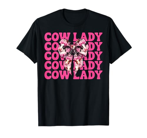 Cow Lady Dairy Farmer Cow Dairy Farming Girl Mom Kokette T-Shirt von Womens Coquette Bow Dairy Farmer Cow Farming Gifts