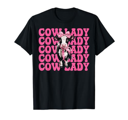 Cow Lady Dairy Farmer Cow Dairy Farming Girl Mom Kokette T-Shirt von Womens Coquette Bow Dairy Farmer Cow Farming Gifts