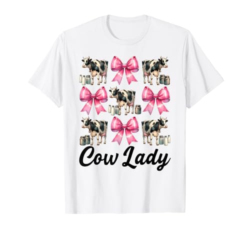 Cow Lady Dairy Farmer Cow Dairy Farming Girl Mom Kokette T-Shirt von Womens Coquette Bow Dairy Farmer Cow Farming Gifts