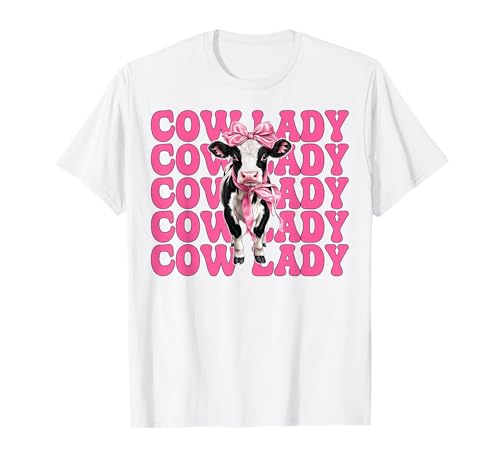Cow Lady Dairy Farmer Cow Dairy Farming Girl Mom Kokette T-Shirt von Womens Coquette Bow Dairy Farmer Cow Farming Gifts