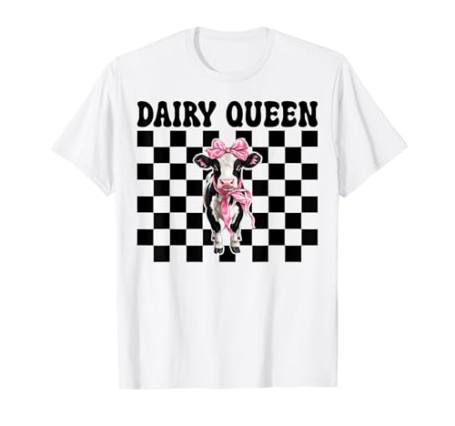 Dairy Queen Dairy Farmer Kuh Milch Landwirtschaft Mädchen Mama Kokette T-Shirt von Womens Coquette Bow Dairy Farmer Cow Farming Gifts