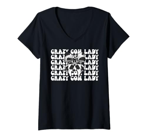Damen Crazy Cow Lady, lustige Milchbauerin, Kuh, Milchviehbetrieb, Mädchen, Mama T-Shirt mit V-Ausschnitt von Womens Coquette Bow Dairy Farmer Cow Farming Gifts