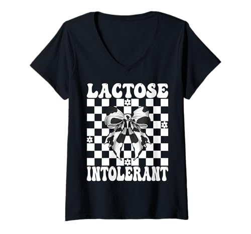 Damen Laktoseintolerante Milchbauer Kuhmilchhaltung Mädchen Mama T-Shirt mit V-Ausschnitt von Womens Coquette Bow Dairy Farmer Cow Farming Gifts
