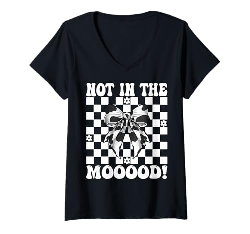 Damen Milchbauer Kuh Milchwirtschaft Mädchen Mama Nicht in der Stimmung! T-Shirt mit V-Ausschnitt von Womens Coquette Bow Dairy Farmer Cow Farming Gifts