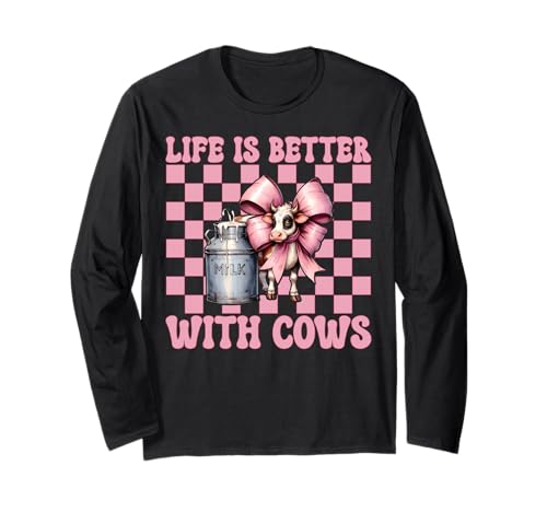 Das Leben ist Besser mit Kühen Dairy Farmer Cow Dairy Farming Girl Langarmshirt von Womens Coquette Bow Dairy Farmer Cow Farming Gifts