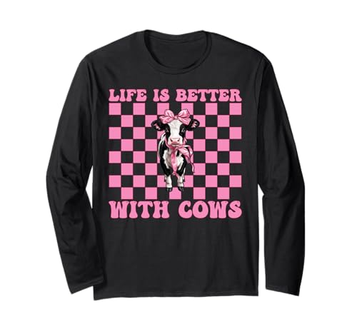 Das Leben ist Besser mit Kühen Dairy Farmer Cow Dairy Farming Girl Langarmshirt von Womens Coquette Bow Dairy Farmer Cow Farming Gifts