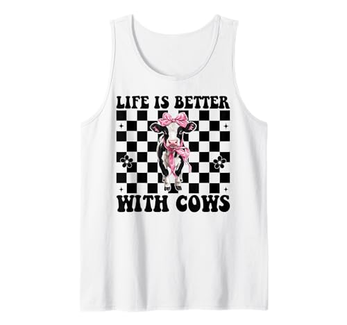 Das Leben ist Besser mit Kühen Dairy Farmer Cow Dairy Farming Girl Tank Top von Womens Coquette Bow Dairy Farmer Cow Farming Gifts