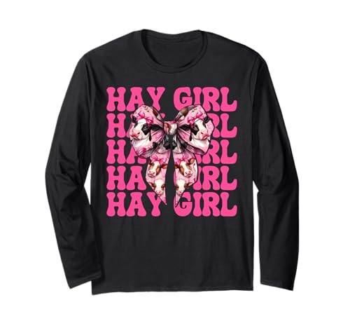 Hay Girl Lustiger Milchbauer Kuh Milch Landwirtschaft Kokette Bogen Langarmshirt von Womens Coquette Bow Dairy Farmer Cow Farming Gifts