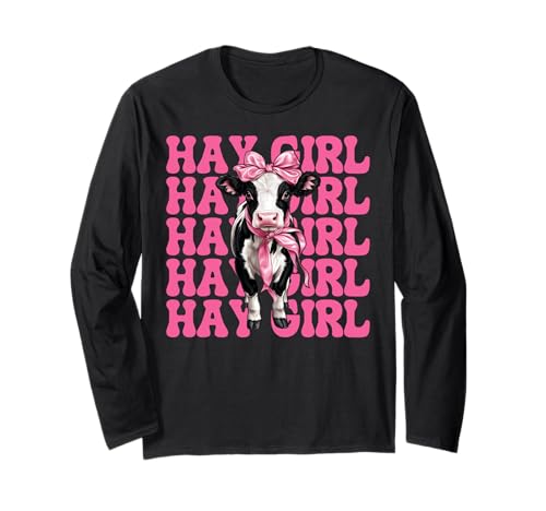 Hay Girl Lustiger Milchbauer Kuh Milch Landwirtschaft Kokette Bogen Langarmshirt von Womens Coquette Bow Dairy Farmer Cow Farming Gifts