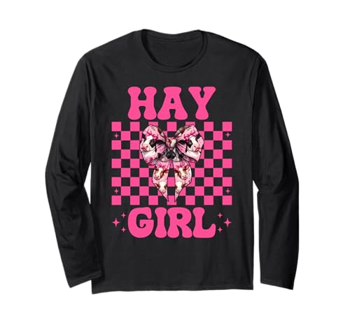 Hay Girl Lustiger Milchbauer Kuh Milch Landwirtschaft Kokette Bogen Langarmshirt von Womens Coquette Bow Dairy Farmer Cow Farming Gifts