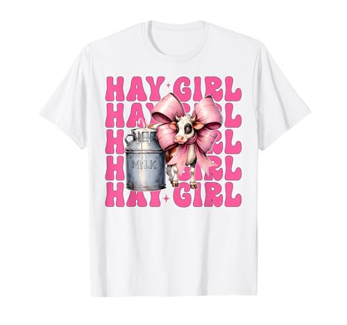 Hay Girl Lustiger Milchbauer Kuh Milch Landwirtschaft Kokette Bogen T-Shirt von Womens Coquette Bow Dairy Farmer Cow Farming Gifts