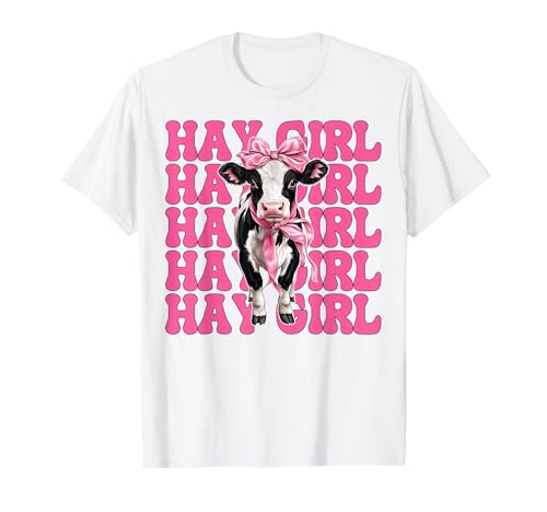 Hay Girl Lustiger Milchbauer Kuh Milch Landwirtschaft Kokette Bogen T-Shirt von Womens Coquette Bow Dairy Farmer Cow Farming Gifts